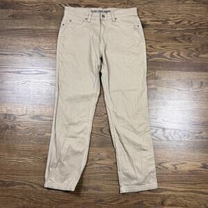 Duluth Trading Pants Mens 34x32 Khaki Brown Flex Fire Hose Relaxed Fit Workwear